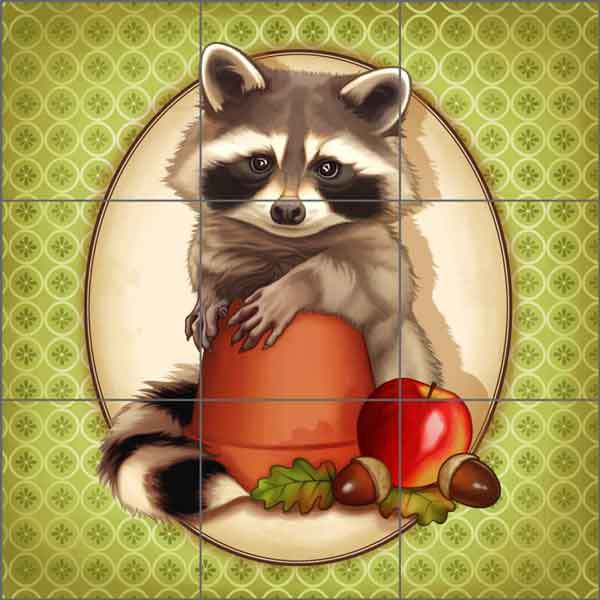 Forest Friends: Raccoon by Maryline Cazenave Ceramic Tile Mural - MC2-002d