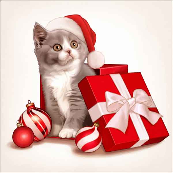 Christmas Kitty 3 by Maryline Cazenave Accent & Decor Tile - MC2-009cAT