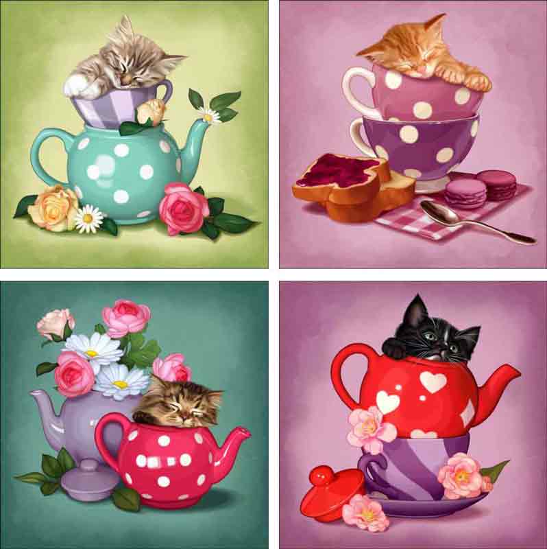 Purr Me Some Tea by Maryline Cazenave Ceramic Accent & Decor Tile - MC2-010ATSet