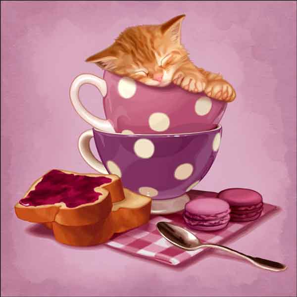 Purr Me Some Tea 2 by Maryline Cazenave Accent & Decor Tile MC2-010bAT