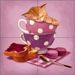 Purr Me Some Tea 2 by Maryline Cazenave Ceramic Tile Mural - MC2-010b