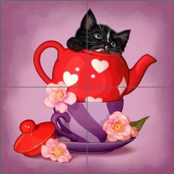 Purr Me Some Tea 4 by Maryline Cazenave Ceramic Tile Mural - MC2-010d