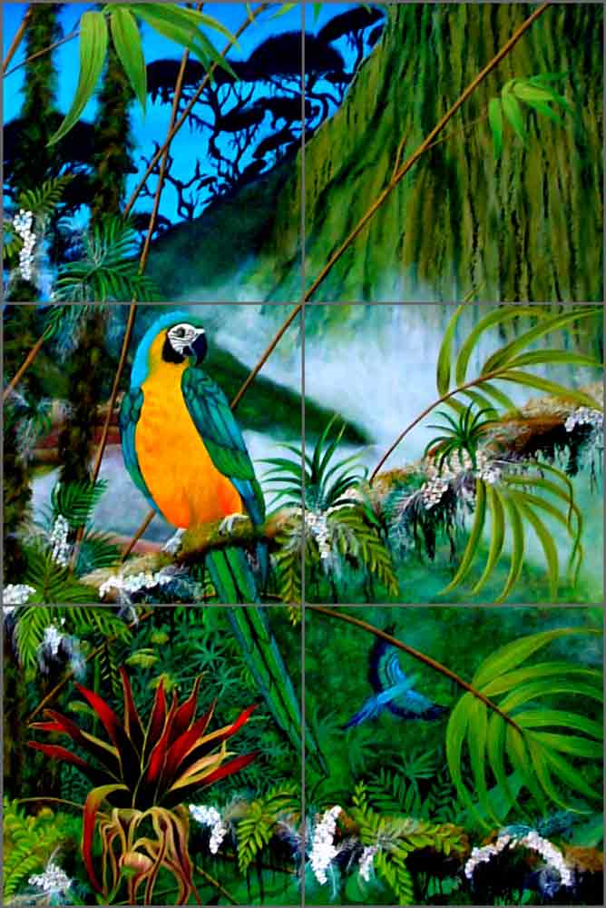 Blue Parrot by Micheline Hadjis Ceramic Tile Mural MHA002