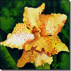 Hadjis Orchid Flower Ceramic Tile Mural 4.25" x 4.25" - MHA006AT