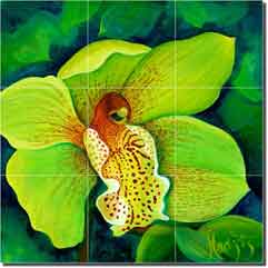 Hadjis Orchid Floral Ceramic Tile Mural 12.75" x 12.75" - MHA007
