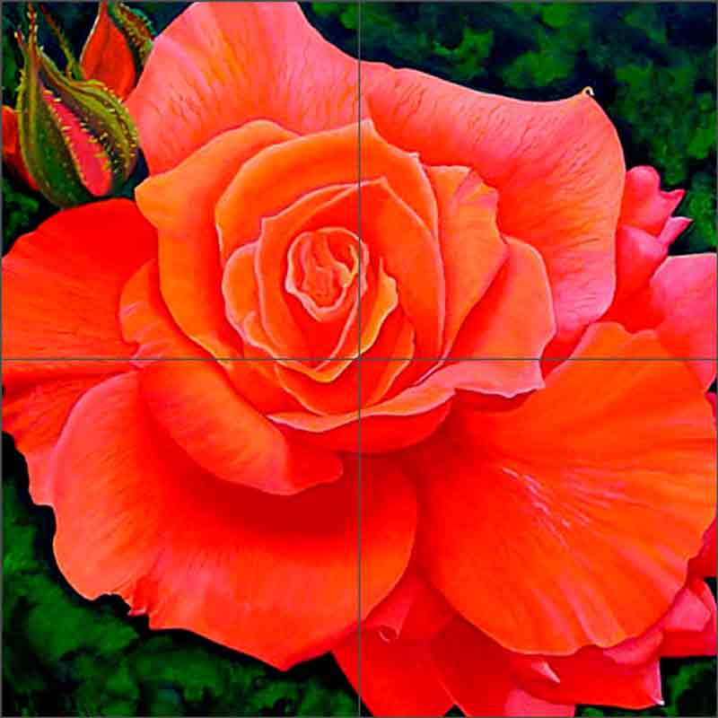 Coral Rose by Micheline Hadjis Ceramic Tile Mural MHA018