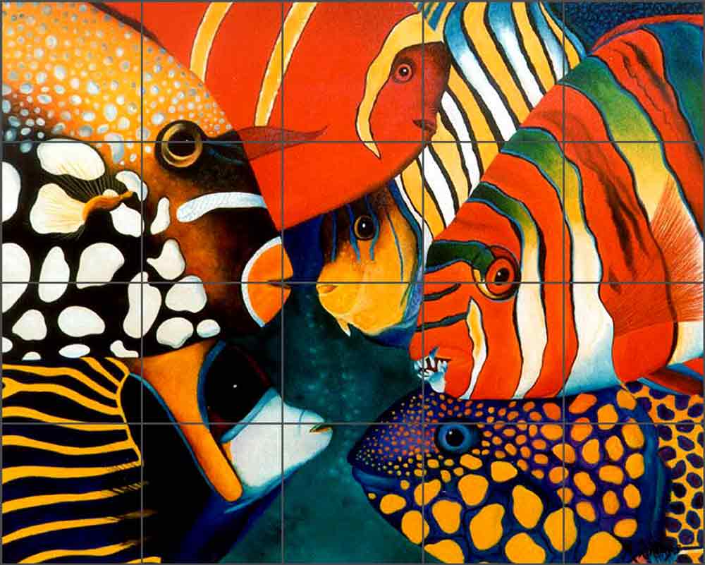 Conference sous la mer by Micheline Hadjis Ceramic Tile Mural MHA019