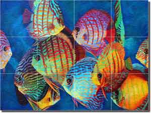 Hadjis Sea Life Fish Glass Tile Mural 24" x 18" - MHA021