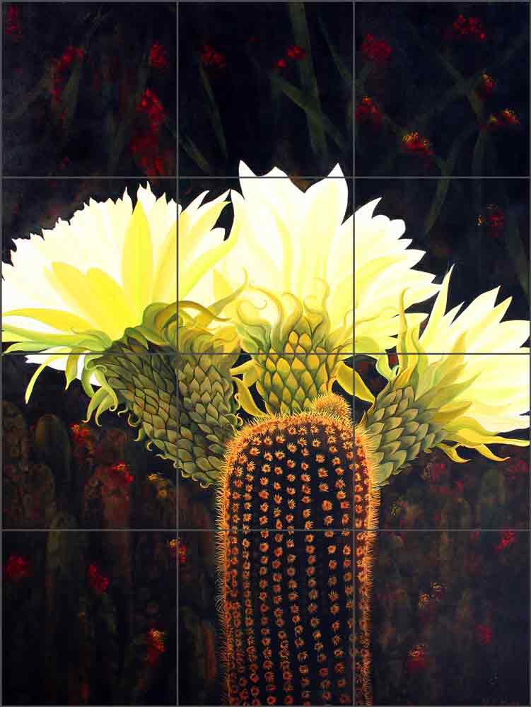 Dazzling Cacti by Micheline Hadjis Ceramic Tile Mural MHA033