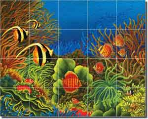 Marvel of the Oceans by Micheline Hadjis - Undersea Fish Glass Floor Mural 30" x 24"