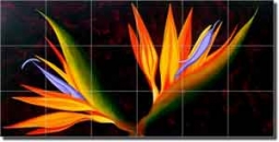 Hadjis Bird of Paradise Floral Ceramic Tile Mural 25.5" x 12.75" - MHA035