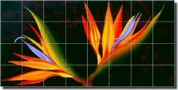 Hadjis Bird of Paradise Floral Ceramic Tile Mural 34" x 17" - MHA035