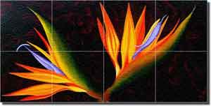 Hadjis Bird of Paradise Floral Glass Tile  Mural 24" x 12" - MHA035