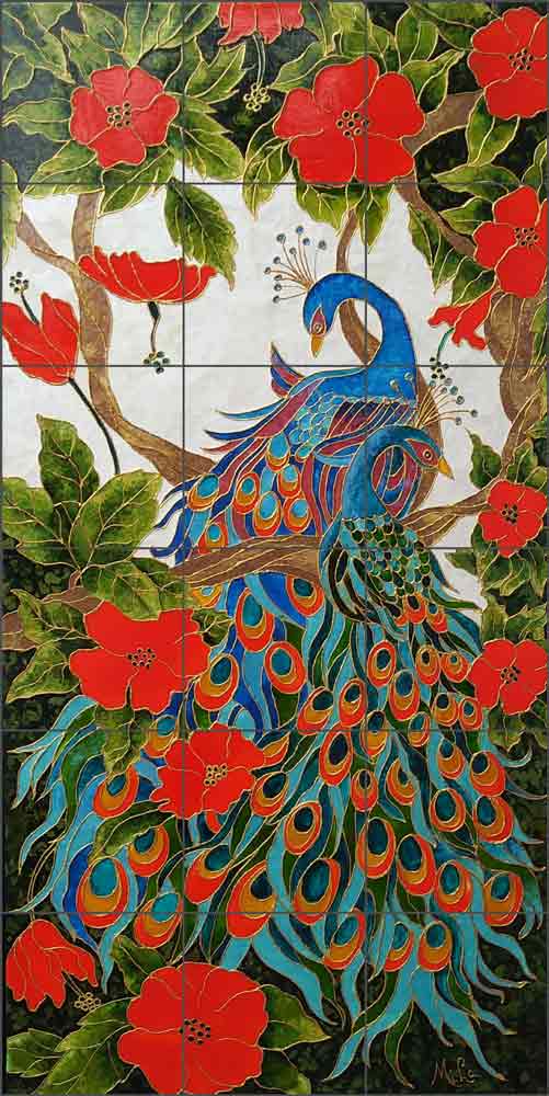Peacock Lovers by Micheline Hadjis Ceramic Tile Mural MHA041