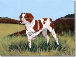 Brittany by M. K. Zeppa - Dog Ceramic Tile Mural 12.75" x 17"