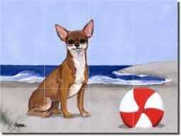 Chihuahua at the Beach by M. K. Zeppa - Dog Ceramic Tile Mural 12.75" x 17"