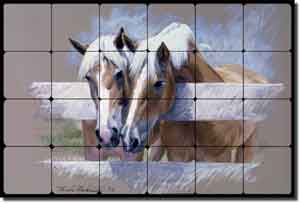McDonald Horse Equine Tumbled Marble Mural 24" x 16" - MMA001