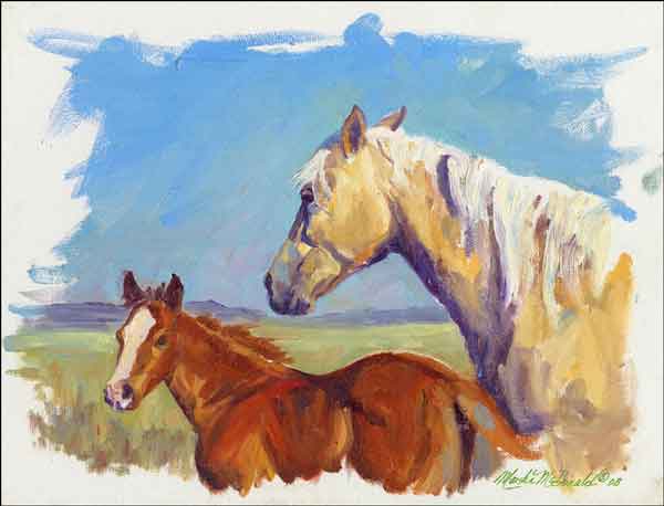 Palomino and Foal by Marsha McDonald Ceramic Accent & Decor Tile - MMA002AT