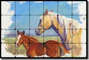 McDonald Palomino Foal Horse Tumbled Marble Tile Mural 24" x 16" - MMA002