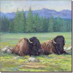 Buffalos in Pastel by Marsha McDonald Ceramic Accent & Decor Tile 8" x 8" - MMA006AT1