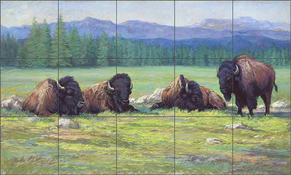Buffalos in Pastel by Marsha McDonald Ceramic Tile Mural MMA006