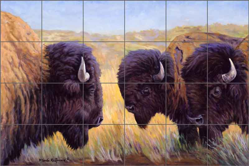 Buffaloes in Oil by Marsha McDonald Ceramic Tile Mural - MMA007