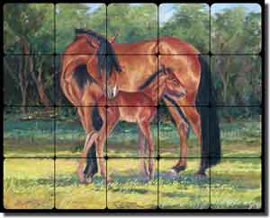 McDonald Horses Equine Tumbled Marble Tile Mural 20" x 16" - MMA020
