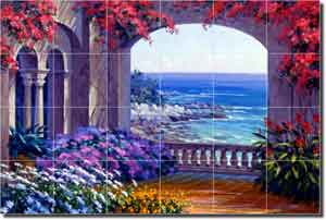 Senkarik Courtyard Seascape Glass Tile Mural 36" x 24" - MSA002