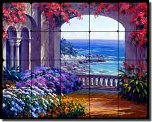 Senkarik Courtyard Seascape Tumbled Marble Tile Mural 30" x 24" - MSA002