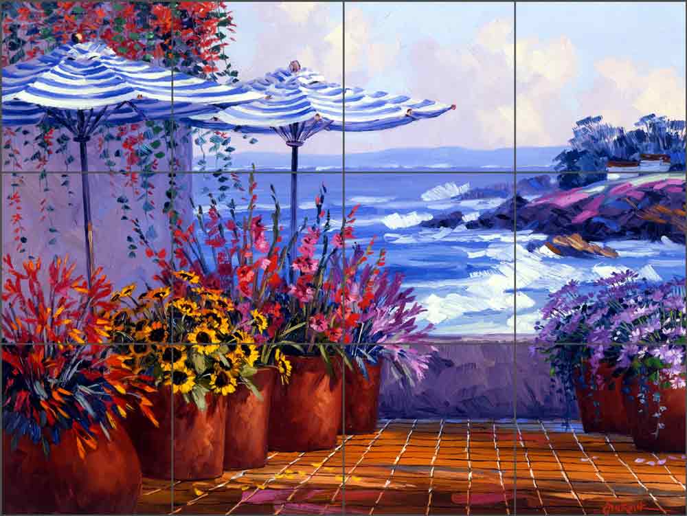 Brellas by the Bay by Mikki Senkarik Ceramic Tile Mural MSA003