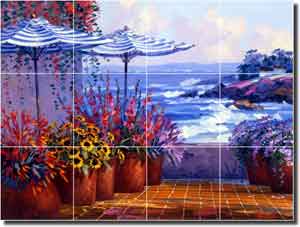 Brellas by the Bay by Mikki SenkarikGlass Tile Mural 24" x 18" - MSA003