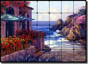 Senkarik Mediterranean Seascape Tumbled Marble Tile Mural 28" x 20" - MSA005