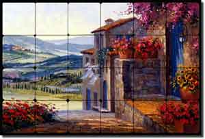 Senkarik Tuscan Landscape Tumbled Marble Tile Mural 24" x 16"