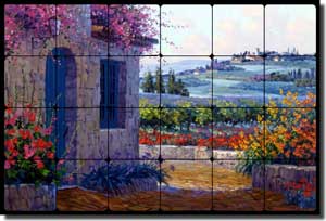 Senkarik Tuscan Landscape Tumbled Marble Tile Mural 24" x 16" - MSA018