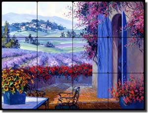 Senkarik Lavender Landscape Tumbled Marble Tile Mural 16" x 12" - MSA021