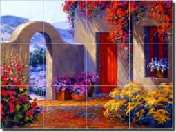 Senkarik Courtyard Landscape Ceramic Tile Mural 24" x 18" - MSA032