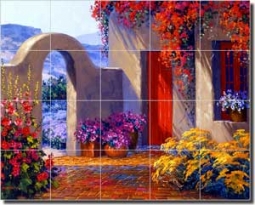 Senkarik Courtyard Landscape Ceramic Tile Mural 30" x 24" - MSA032