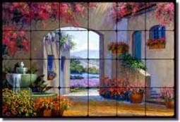 Senkarik Courtyard Landscape Tumbled Marble Tile Mural 24" x 16" - MSA033