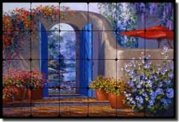 Senkarik Southwest Landscape Tumbled Marble Tile Mural 24" x 16" - MSA042