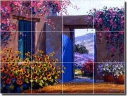 Senkarik Sunflower Courtyard Ceramic Tile Mural 24" x 18" - MSA044