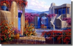 Secluded Garden by Mikki Senkarik - Southwest Landscape Tumbled Marble Mural 16" x 24" Kitchen Showe
