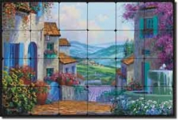 Senkarik Tuscan Landscape Tumbled Marble Tile Mural 24" x 16" - MSA057