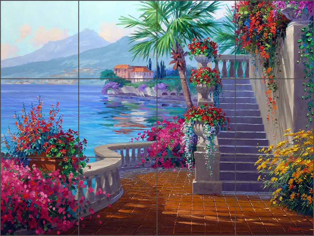 Romance of Lake Como by Mikki Senkarik Ceramic Tile Mural - MSA067
