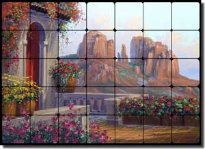 Senkarik Southwest Landscape Tumbled Marble Tile Mural 28" x 20" - MSA073