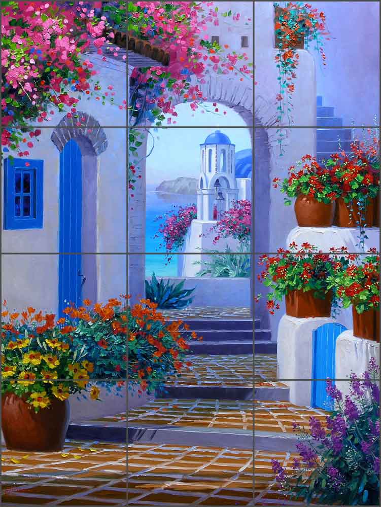 Floral Tile Backsplash Mikki Senkarik Courtyard Art Ceramic Mural MSA244 