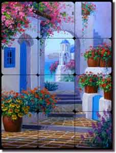 Senkarik Mediterranean Courtyard Tumbled Marble Tile Mural 12" x 16" - MSA074