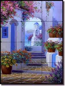 Senkarik Mediterranean Courtyard Tumbled Marble Tile Mural 18" x 24" - MSA074