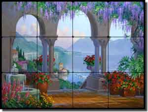 Senkarik Mediterranean Landscape Tumbled Marble Tile Mural 16" x 12" - MSA076