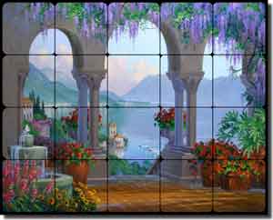 Senkarik Mediterranean Landscape Tumbled Marble Tile Mural 30" x 24" - MSA076