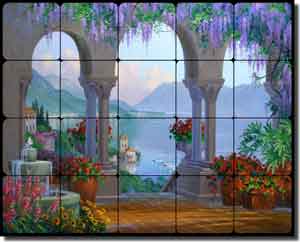 Senkarik Mediterranean Landscape Tumbled Marble Tile Mural 30" x 24" - MSA076